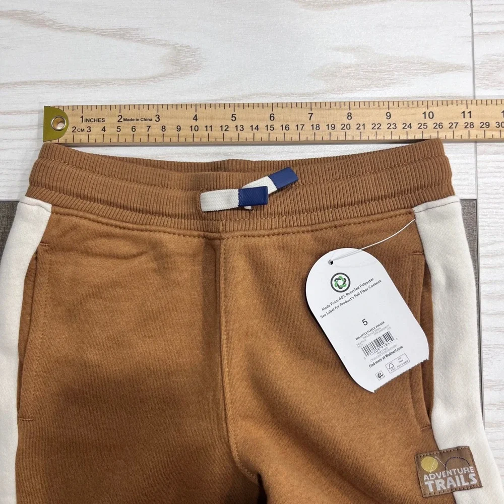 Fleece Jogger Boys Size 5 Brown Cream Side Stripe Sporty‎ Activewear Cozy